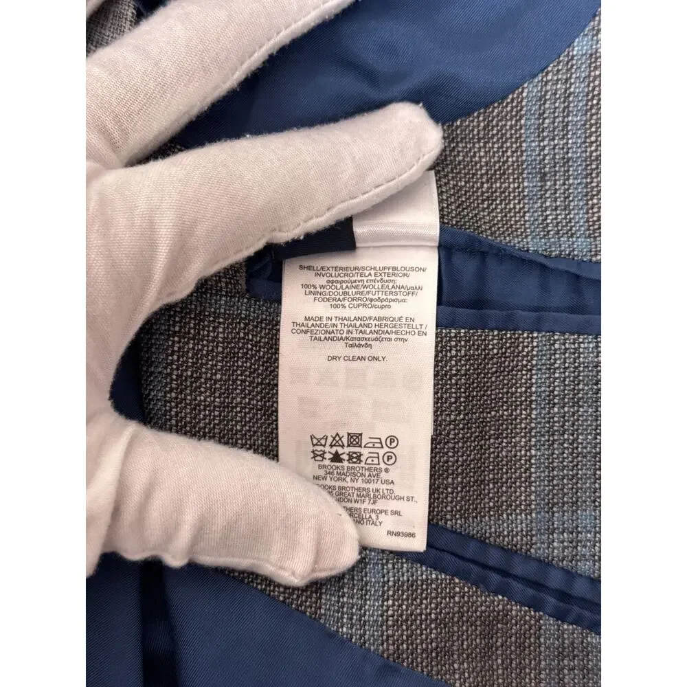 Brooks Brothers Blazer 45R Mens Regent Gray Blue Wool Plaid Sport Coat Jacket